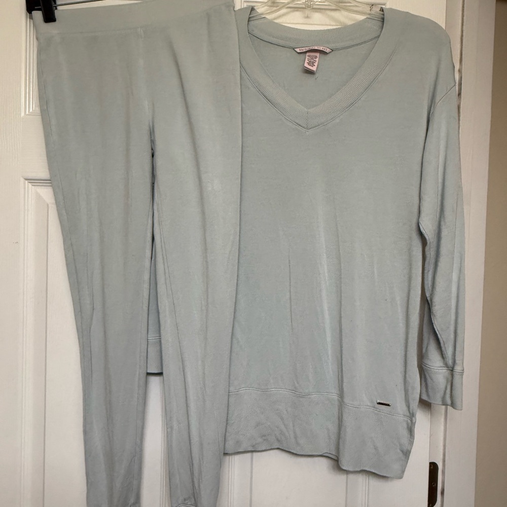 Victoria's Secret Light Blue/Pale Blue V-Neck Pajama Set